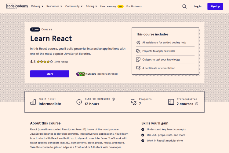 Codecademy React course