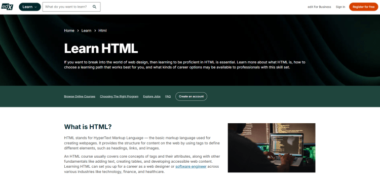 edX Learn HTML courses