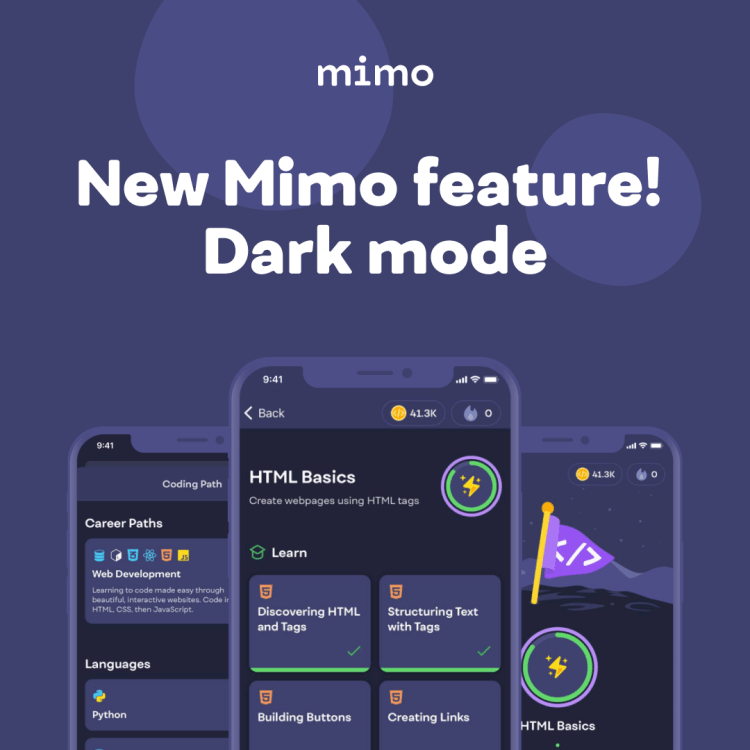 Dark Mode Feature Mimo app feature - dark mode
