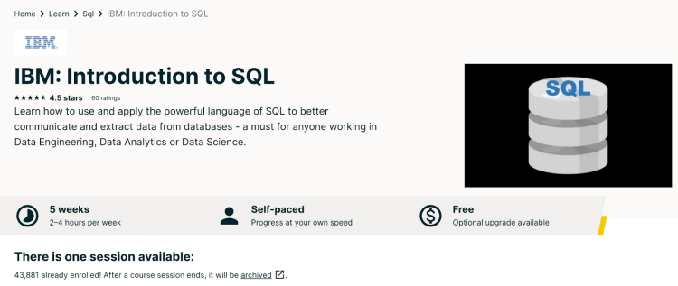 IBM Introduction to SQL course