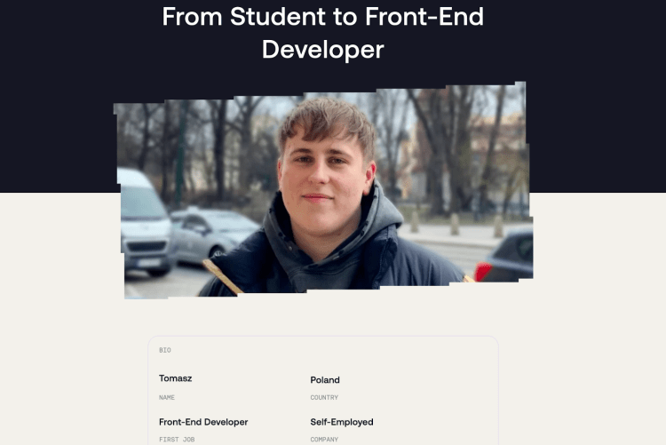 Tomasz from Poland, a self-employed front-end developer, transitioned from student to developer