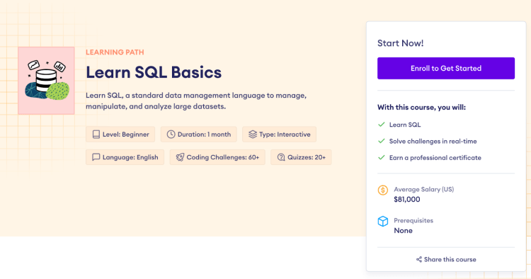 Learn SQL basics course by Programiz