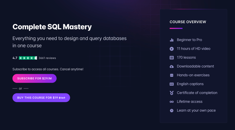 Complete SQL mastery course by Codewithmosh.com