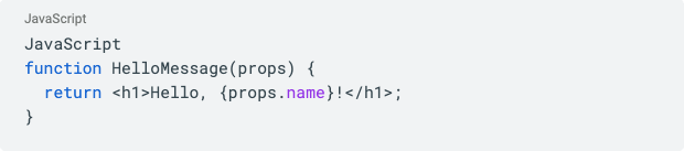 React function component displaying a personalized message using props.name
