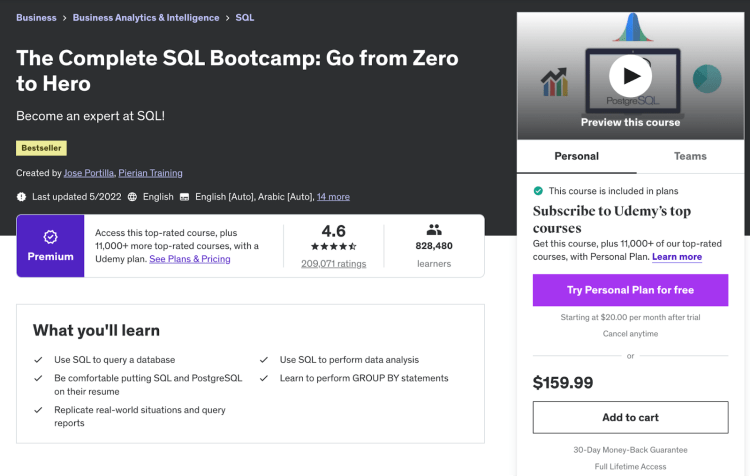 The Complete SQL bootcamp by Udemy.