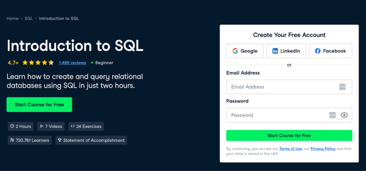 Introduction to SQL by Datacamp