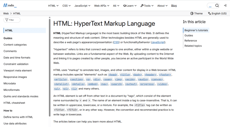MDN Web Docs HTML documentation