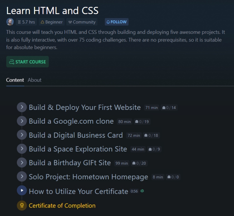 Scrimba HTML and CSS course