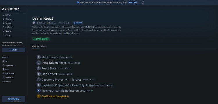 Scrimba React course